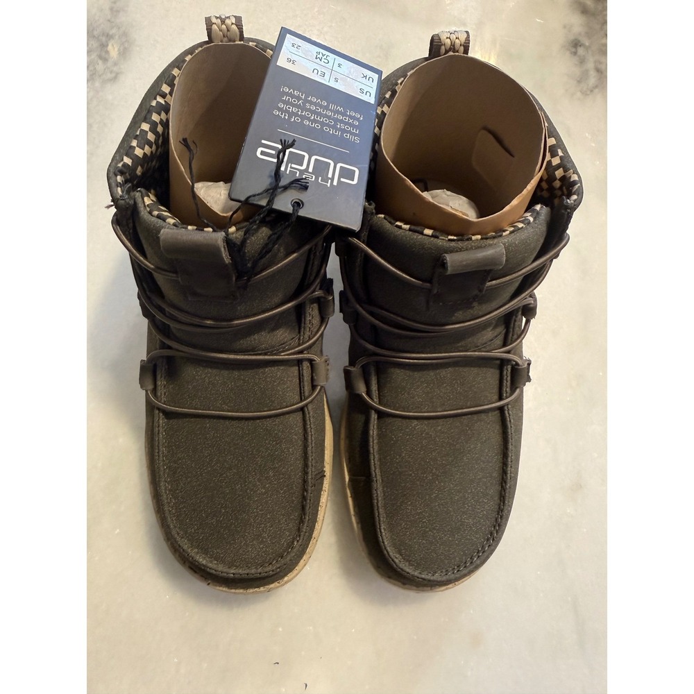 Hey Dude Lea Ankle Boots Women 5 Coffee Brown Moc Toe Bungee Lace Lightweight